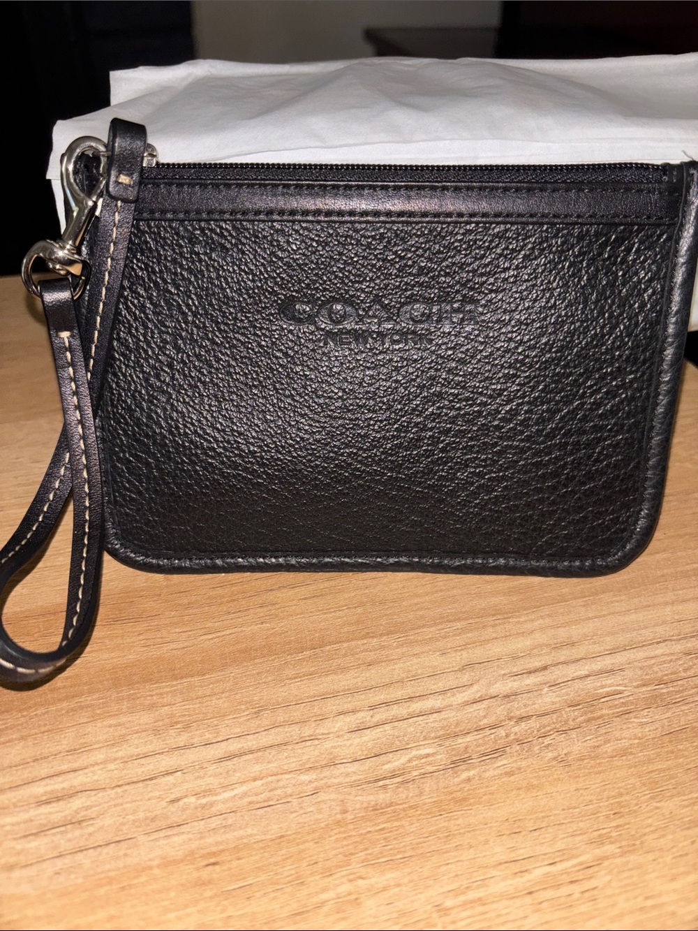 Coach Black Pebbled Leather Wristlet